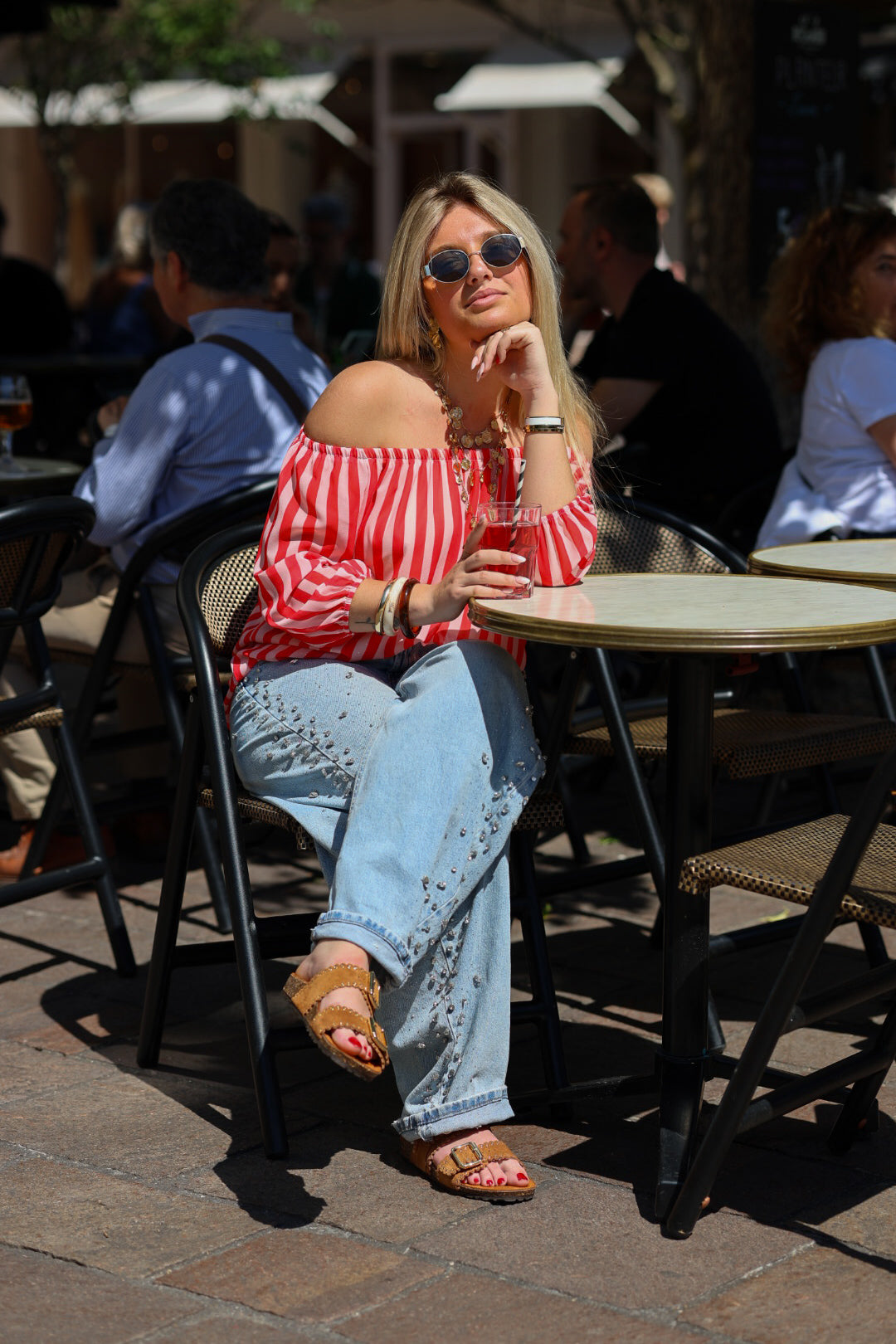 Top bardot rayé