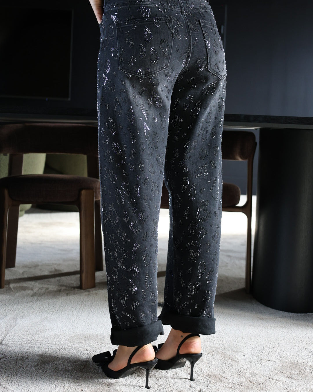 Jeans léopard à strass