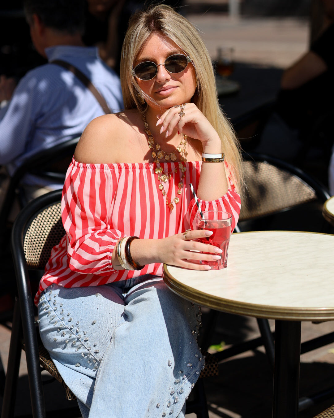 Top bardot rayé