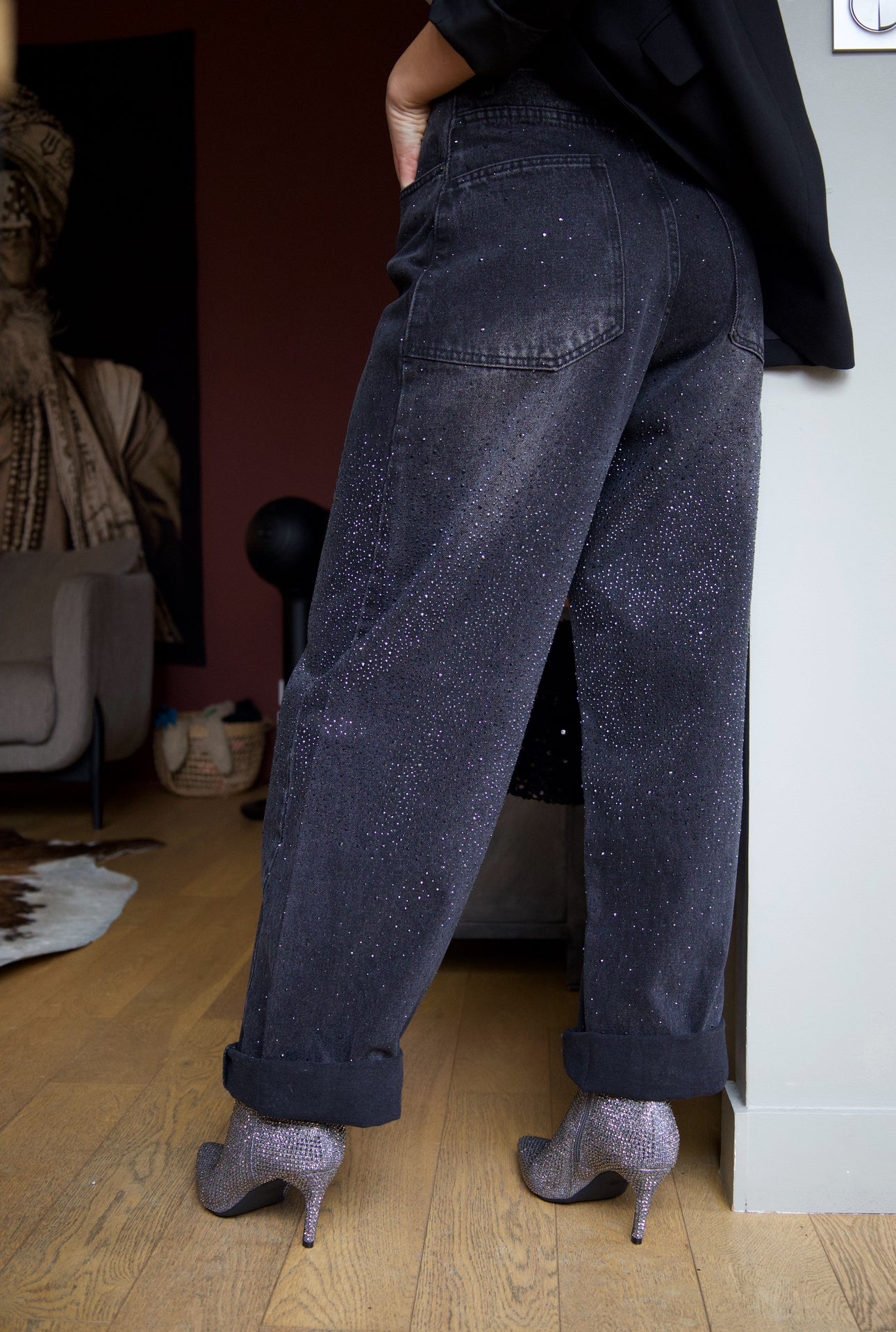 jeans ballon à strass