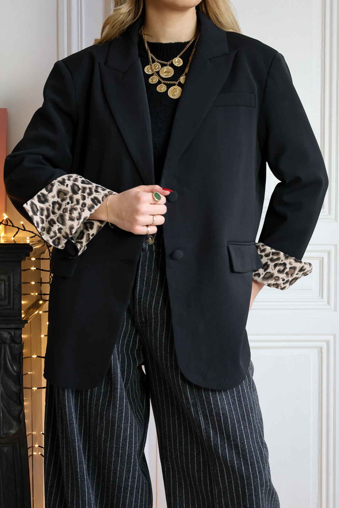 Veste de tailleur à revers léopard