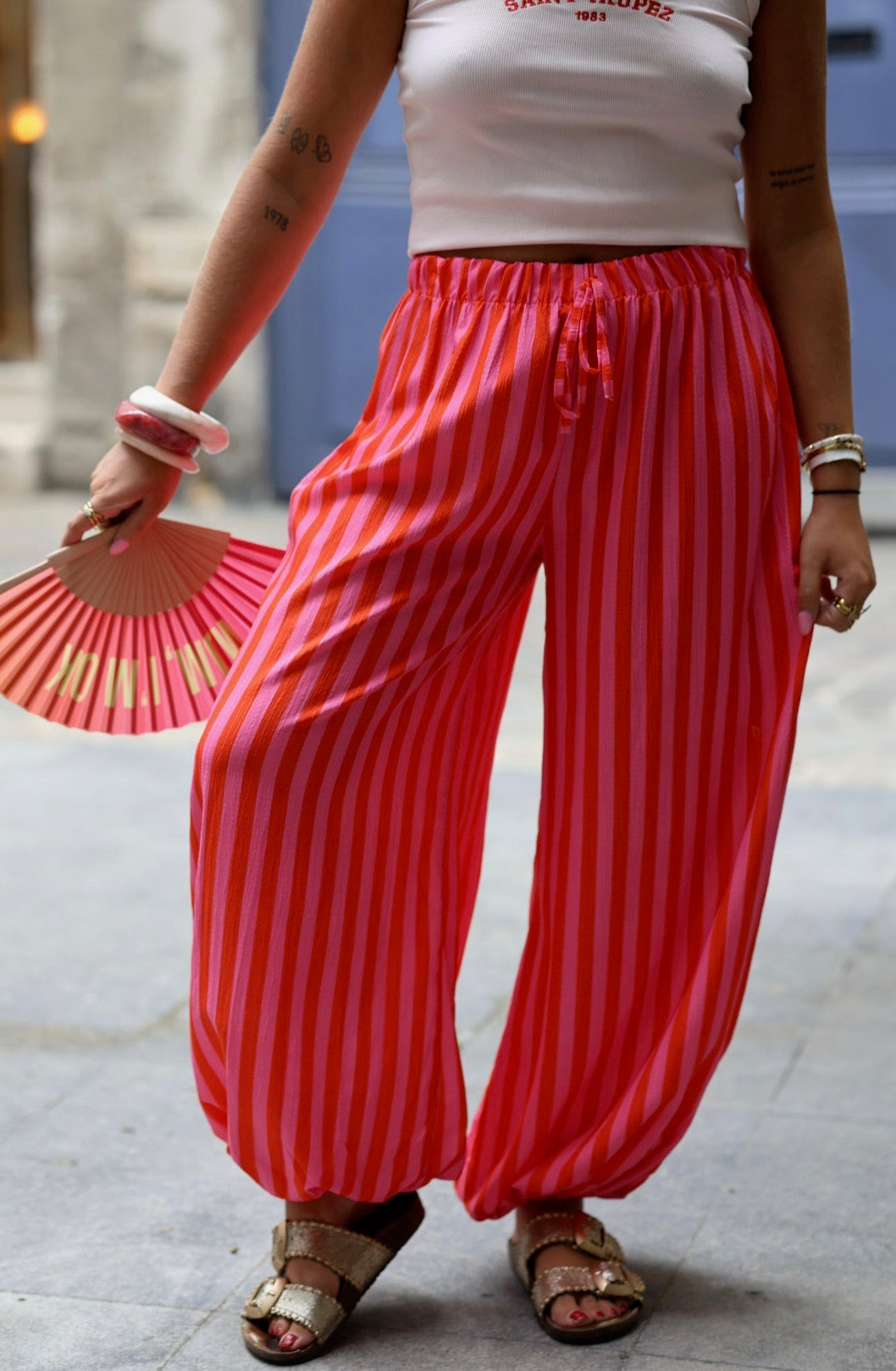 pantalon ballon à rayure