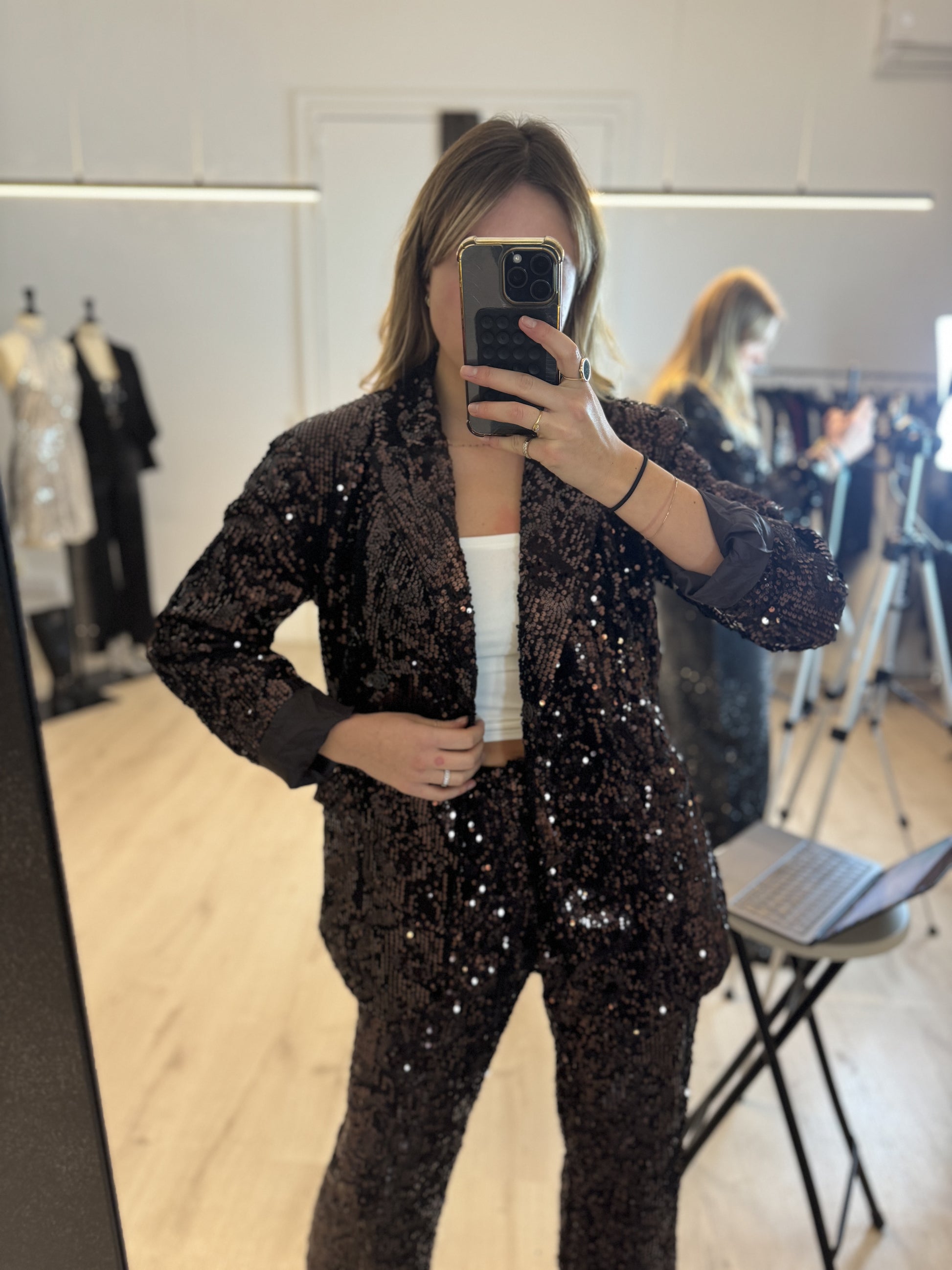 Veste de tailleur sequin chocolat