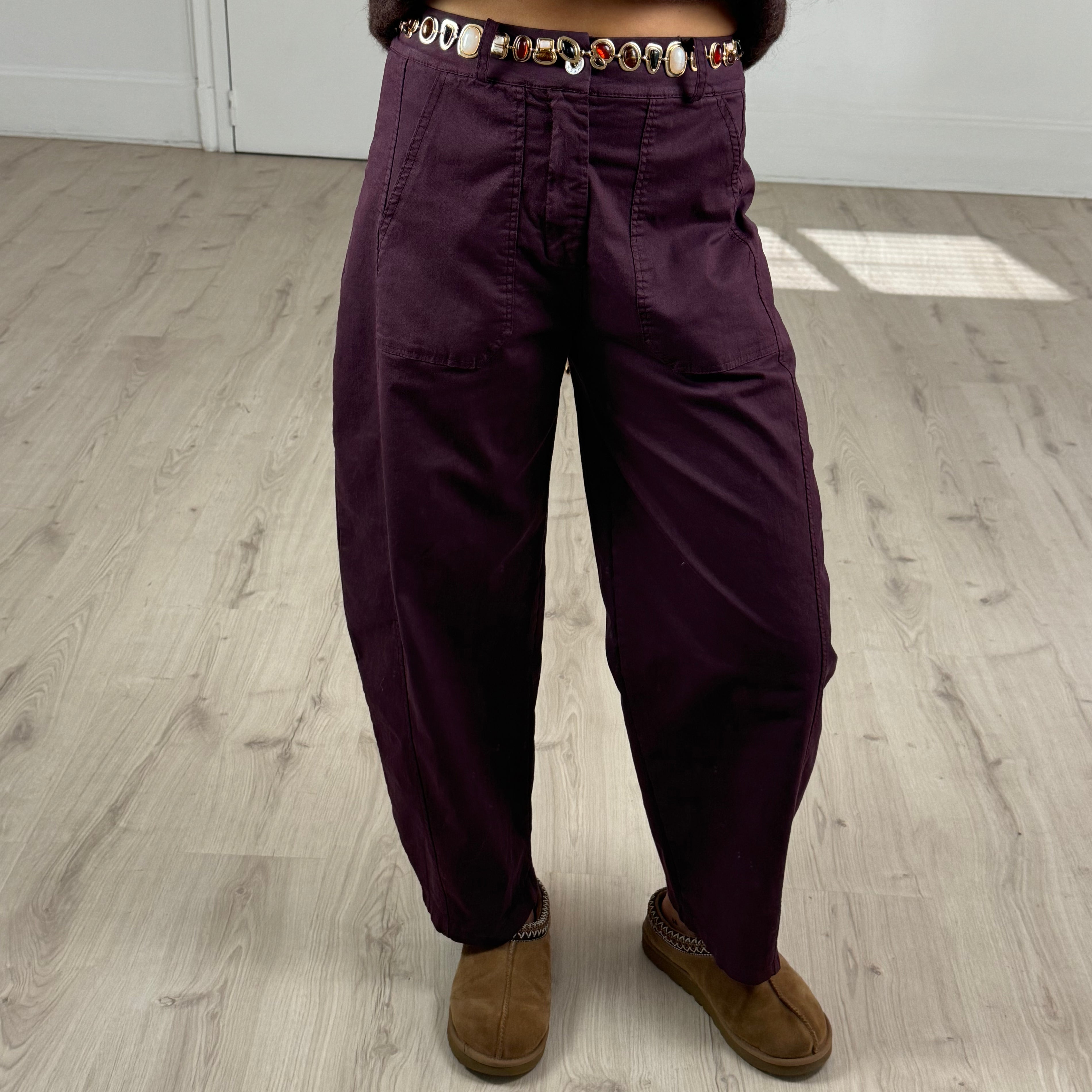 Pantalon barrel aubergine