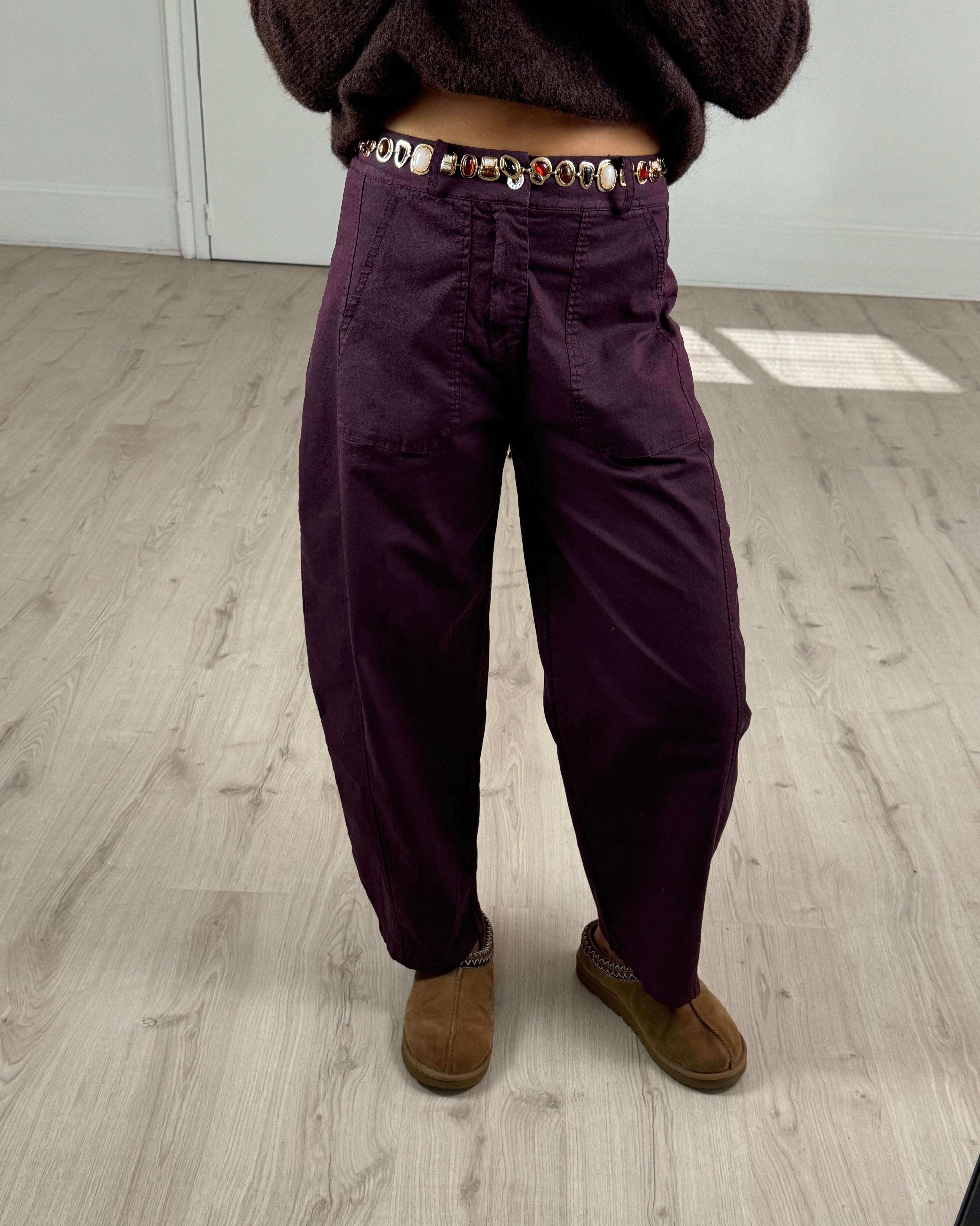 Pantalon barrel aubergine