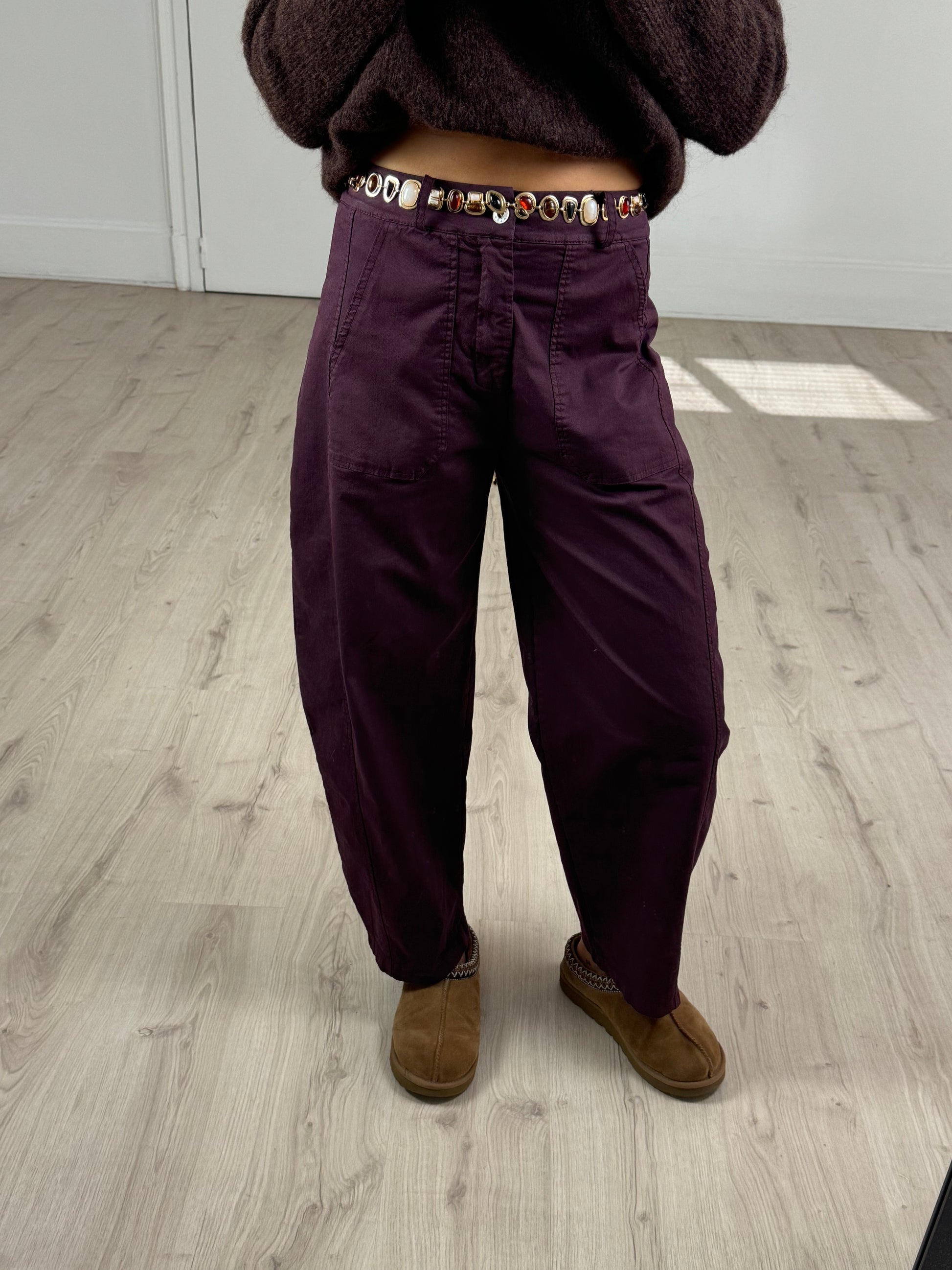 Pantalon barrel aubergine