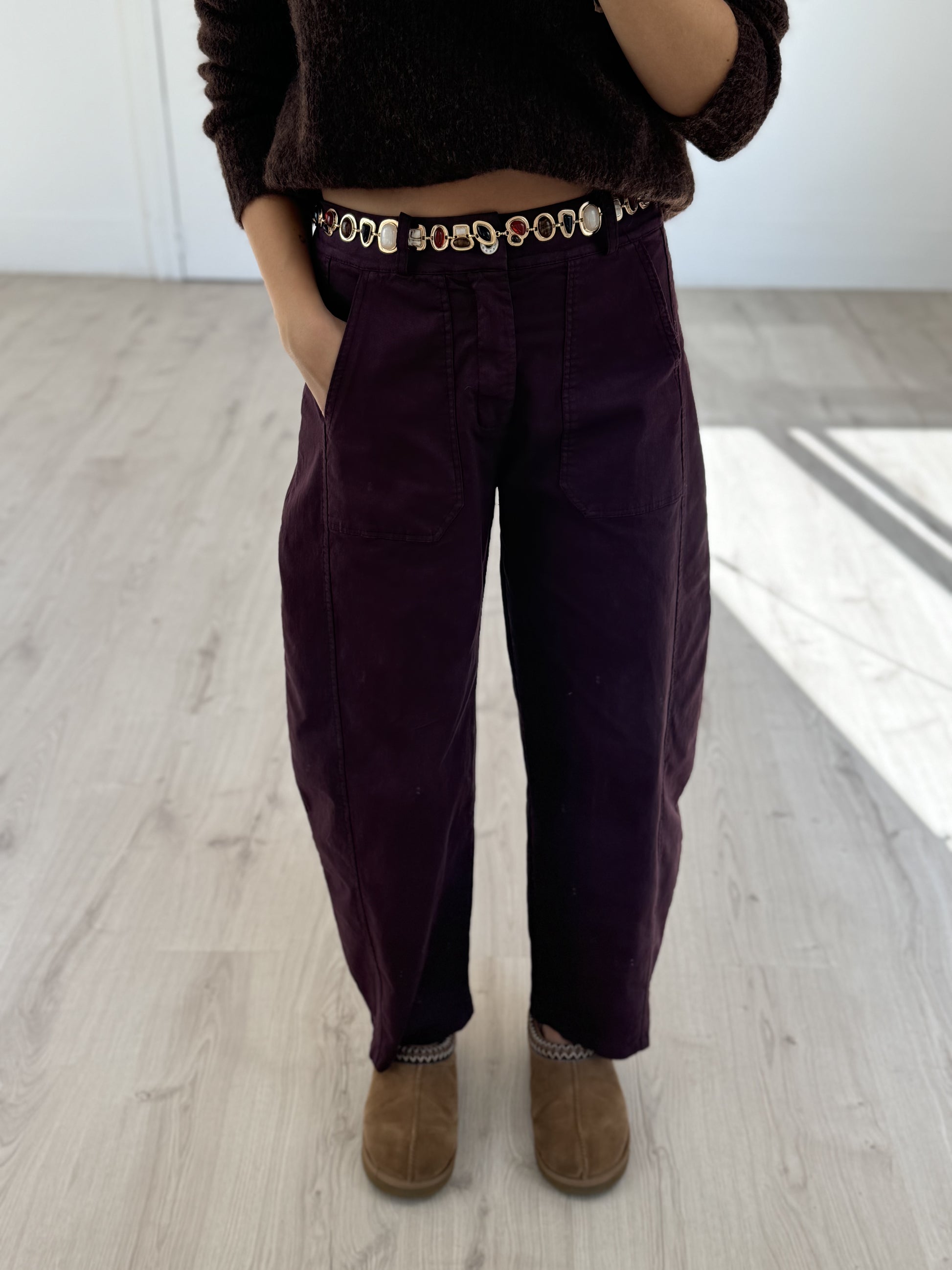 Pantalon barrel aubergine