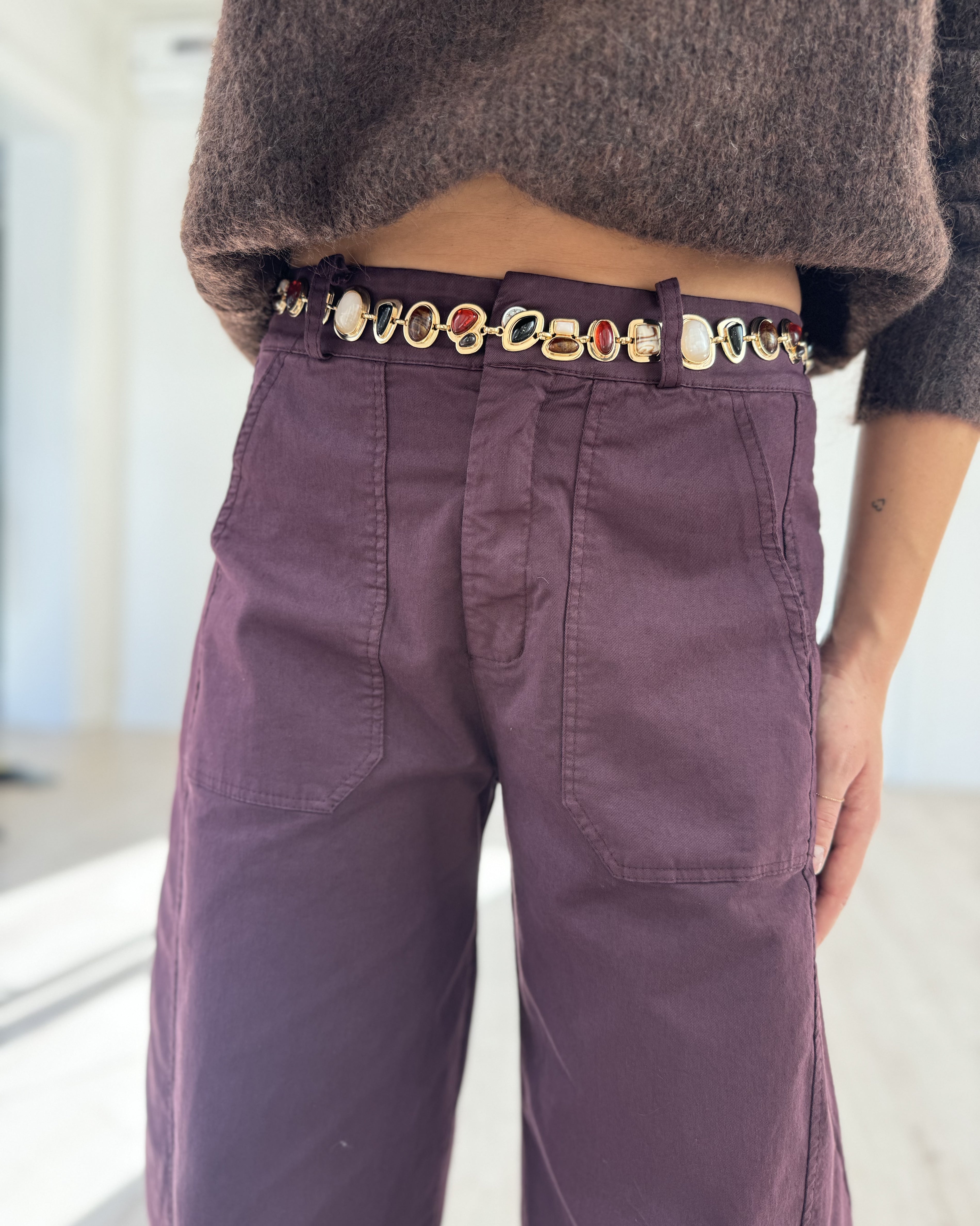 Pantalon barrel aubergine