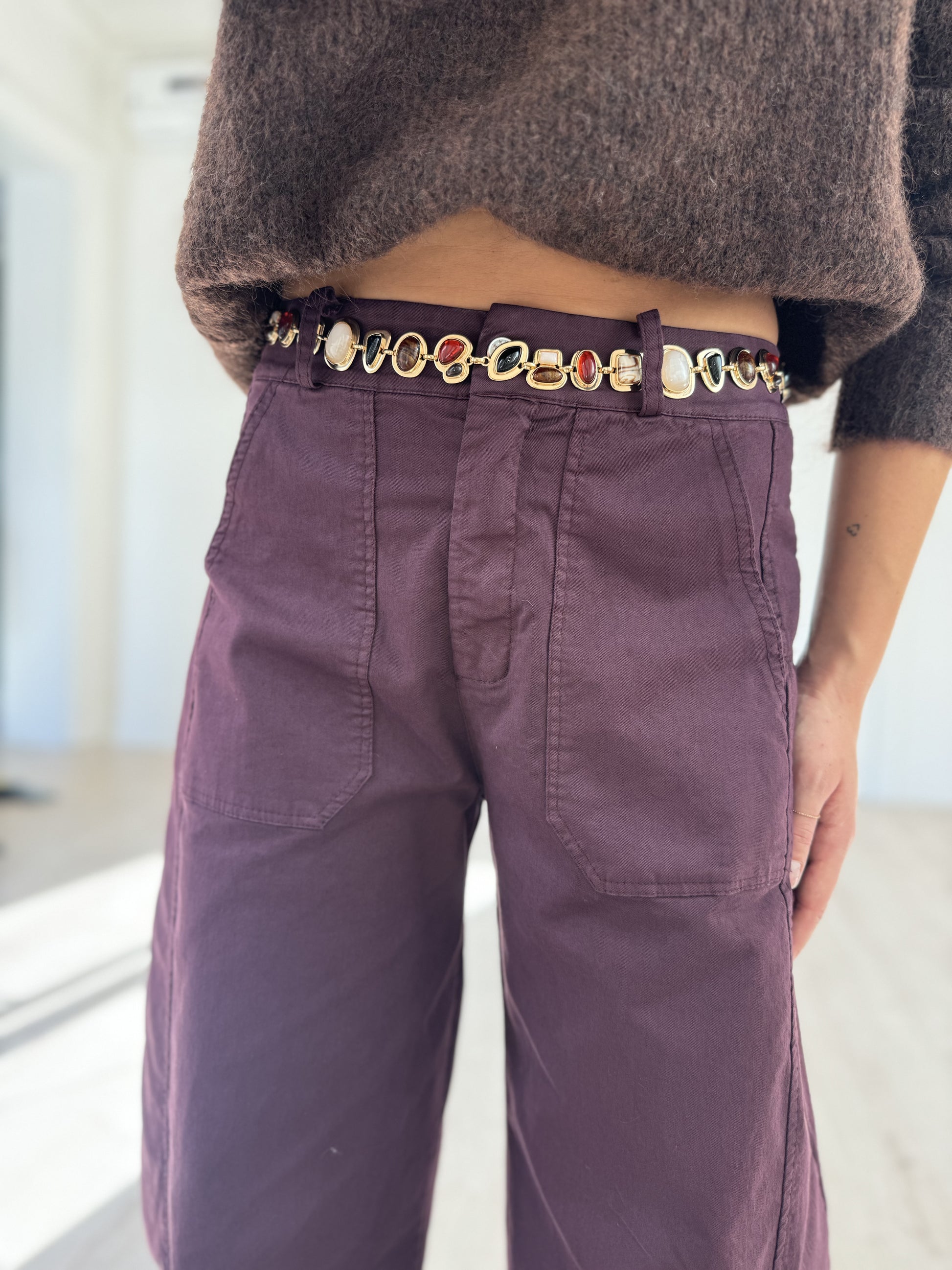 Pantalon barrel aubergine