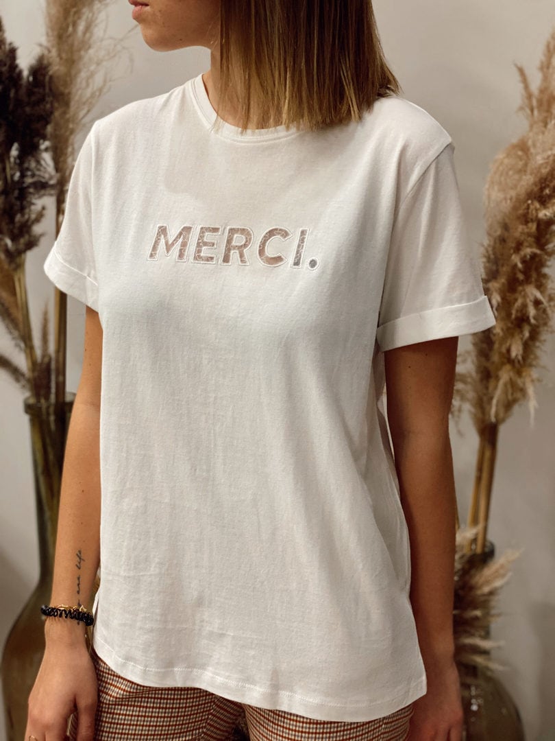 Tshirt MERCI Blanc Grâce&Mila